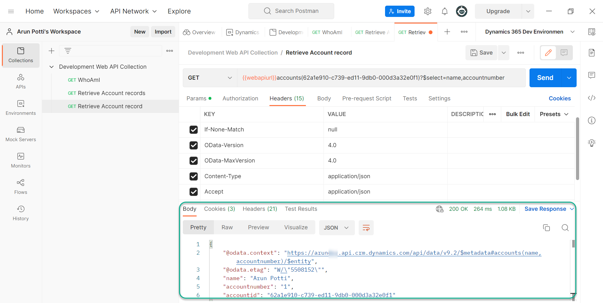 Retrieve A Particular Table Record From The Dataverse Environment In Postman